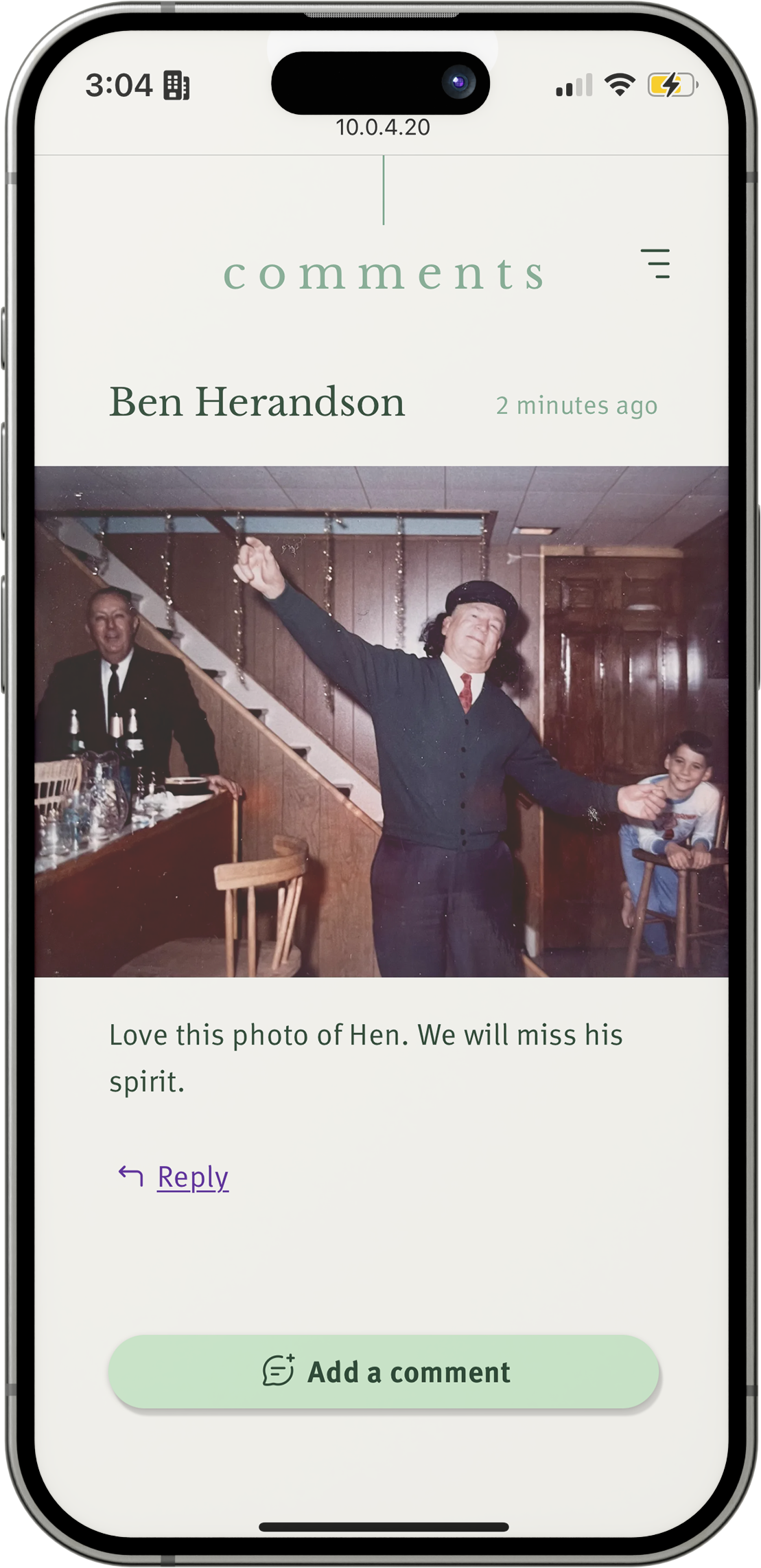 Screenshot of the comment section of a tribute