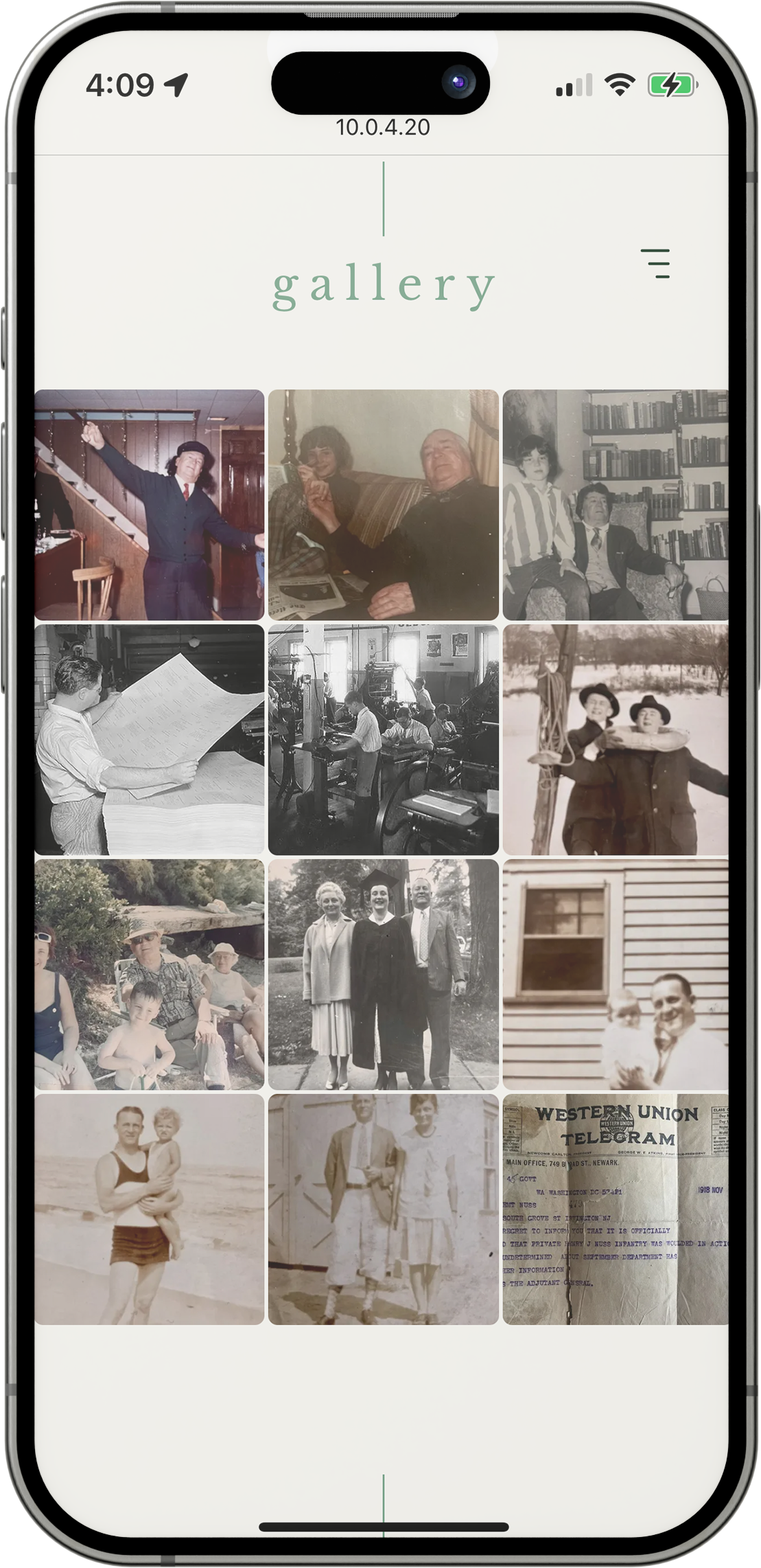 Screenshot of the photo gallery section of a tribute
