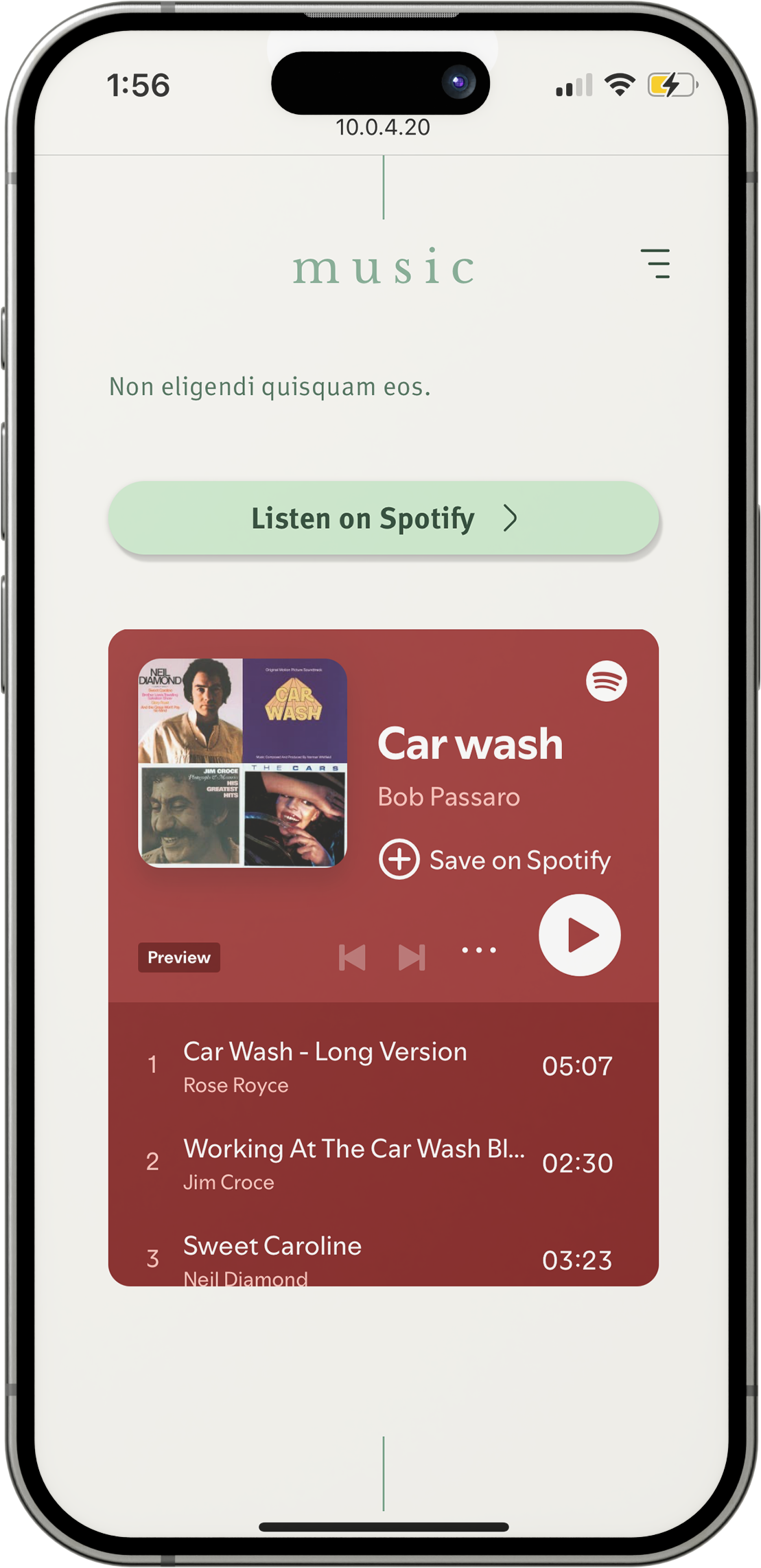 Screenshot of the playlist section of a tribute